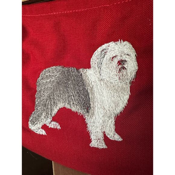 Vintage wool purse Old English Sheepdog red wood handles preppy embroidered - Picture 6 of 14